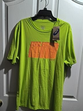 ASICS Lime Green Short Sleeve Running Tee with Orange Graphic